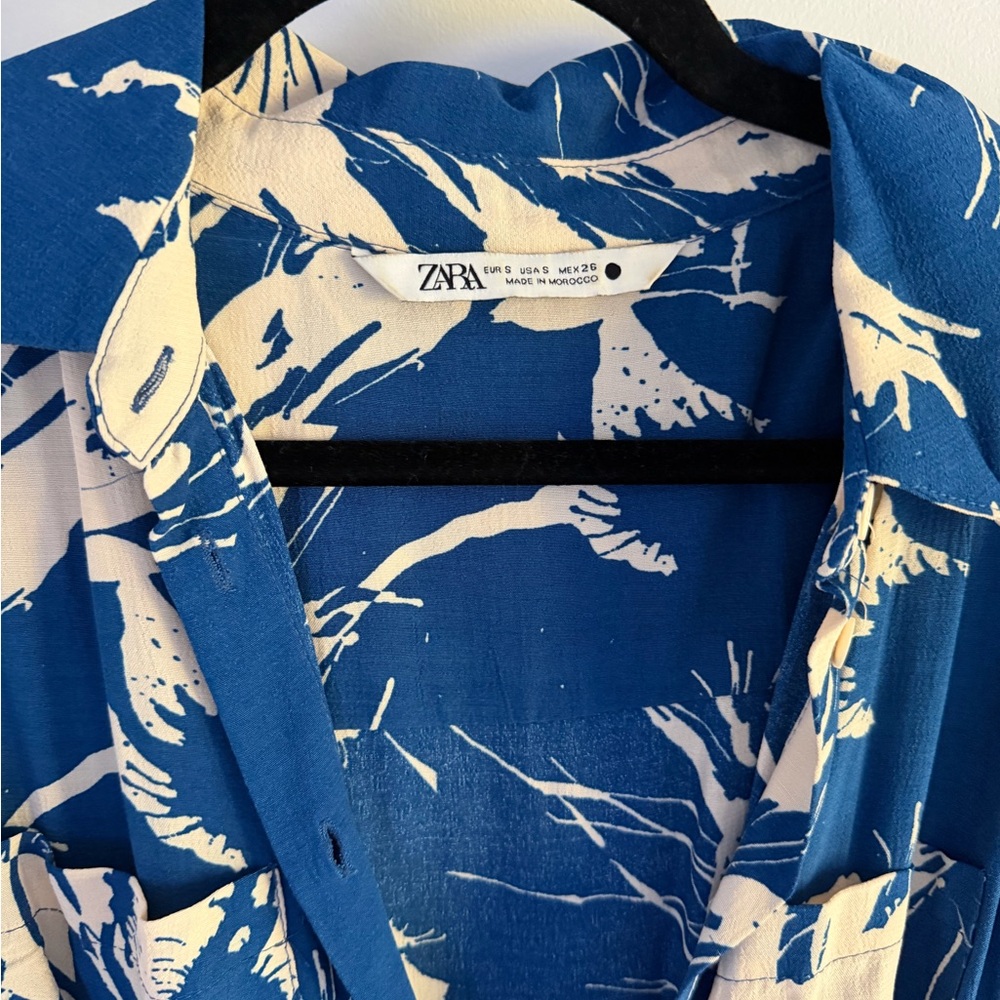 Zara Blue & Cream Patterned Dress - size S - Picture 2 of 5